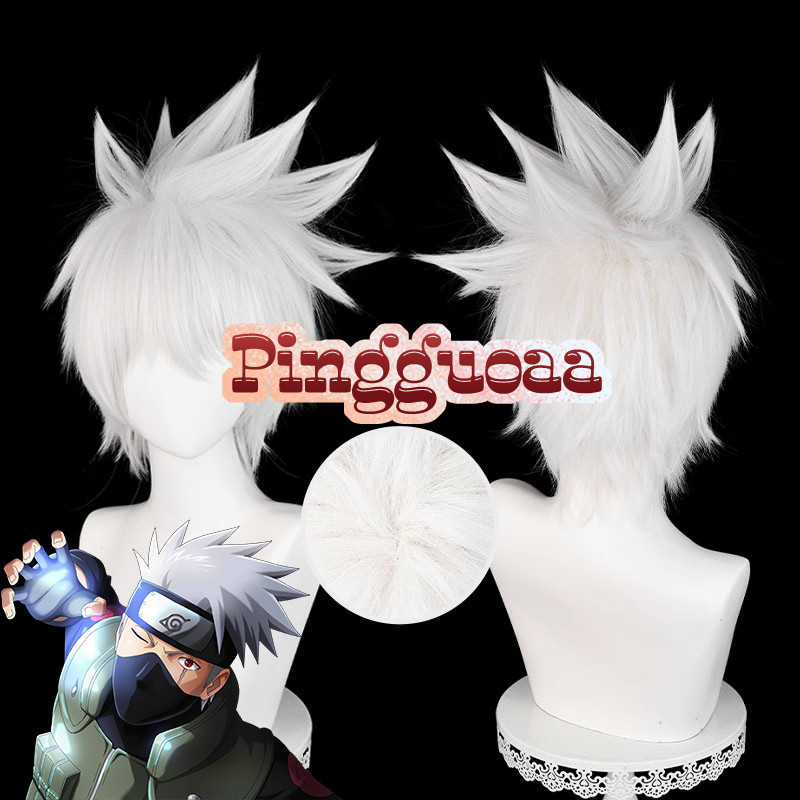 Anime Naruto Hatake Kakashi Cosplay Wig 30cm Silver White Heat Resistant Synthetic Wigs