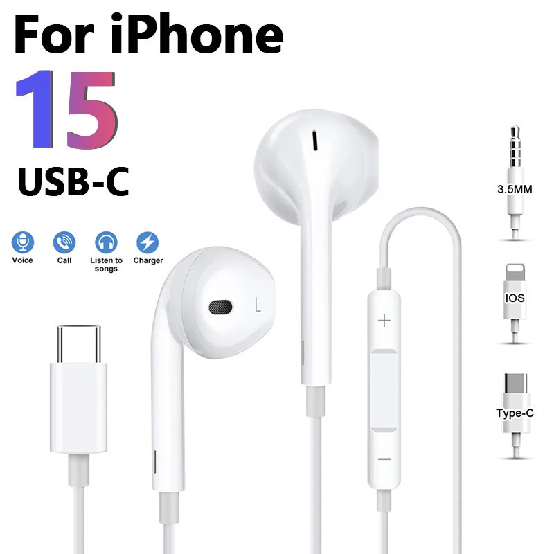 Tai nghe chính hãng cho iPhone 17 16 15 11 7 8 Plus Lightning Bluetooth Tai nghe có dây có micrô Phụ kiện điện thoại Android