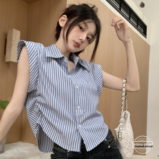 Áo sơ mi ngắn tay sọc cổ Polo mùa hè dành cho nữ