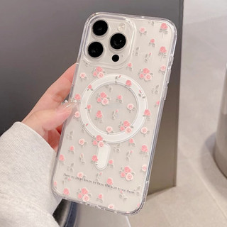 Ins Hàn Quốc Hoa Hồng Hoa Từ Tính Sạc Không Dây Ốp lưng Tương Thích Cho iPhone 15 11 12 13 14 Pro Max X XS XR 7 8 Plus Ốp Lưng TPU Mềm Chống Sốc Trong Suốt