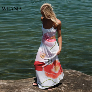 Weania Nữ Đi Biển Phong Cách Hoa Lưng In Hình Đầm Maxi Gợi Cảm