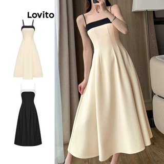 Đầm đi chơi Lovito vải khâu ghép nối màu sắc màu trơn thanh lịch cho nữ L65ED171 (Nhiều màu)