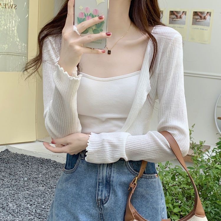 Áo khoác cardigan chống nắng dệt kim mùa hè Áo khoác ngắn mỏng dài tay dành cho nữ