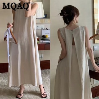 Đầm vest không tay xếp ly MQAQ nữ Xia Gu thiết kế cảm giác thích hợp váy trắng rộng