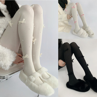 Gothic Quần Nhung Nơ Ngọc Trai Thêu Cơ Thể Vớ Quần Nhật Bản Phong Cách Ngọt Ngào Bé Gái Nylon Quần Sọc Dài Tất