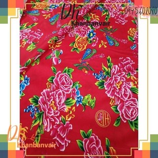 Vải con công triện đỏ trang trí, decor, trải bàn  ( khổ ngang 1,6m )