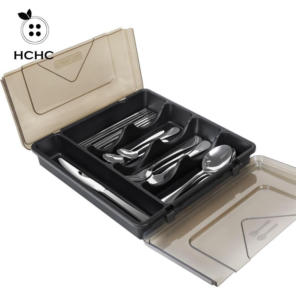 Dụng cụ sắp xếp ngăn kéo có nắp đậy, Vỏ mở đôi lớn Khay bạc, Flatware Di động 5 ngăn Giá đỡ dao kéo nhựa có thể xếp chồng lên nhau cho ngăn kéo nhà bếp