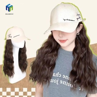 Mũ tóc giả, kết nối liền mạch tổng hợp mũ bóng chày tóc giả, nối dài tóc chịu nhiệt phong cách hàn quốc tóc tự nhiên dài wavycap tóc giả bé gái