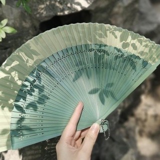 Quạt gấp phong cách cổ đại phong cách trung hoa hanfu sườn xám gấp quạt tre nhỏ quạt nhảy múa quạt xanh cổ điển 4.8
