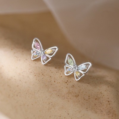 Thời Trang Màu Bướm Rỗng Kim Cương Giả Bông Tai Nữ Ngọt Ngào Siêu Cổ Tích Bông Tai Bướm Nhỏ PD2087