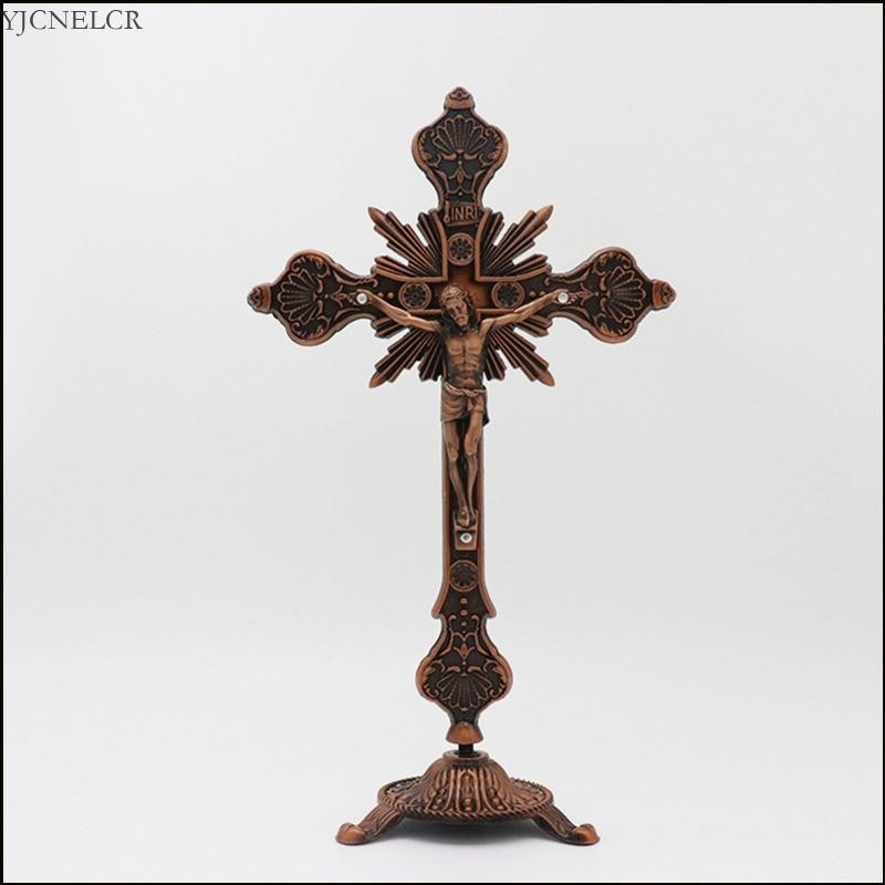 Metal Vintage for Cross Figurine Jesus Crucified Christian Catholic Art Statue