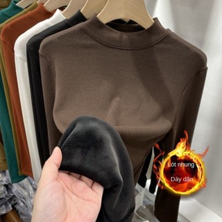 Áo Thun Cổ Tròn Lót Nhung Dày Dặn Giữ Ấm Mùa Đông Cho Nữ Áo nhung bạc dày, áo giữ ấm cho người già, áo lót, áo dài tay ấm áp của người Nam Cực,