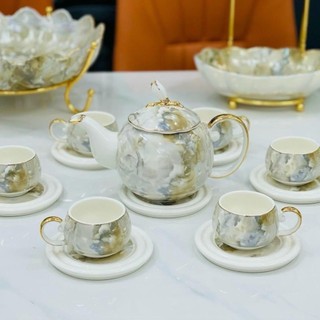 Bộ ấm trà vân đá - bộ ấm chén uống trà kèm đĩa lót chén y41-3a