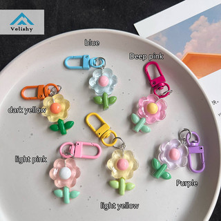 Velishy hoa màu móc chìa khóa hoa trong suốt mặt dây chuyền chìa khóa ba lô ch xe trang trí túi phụ kiện