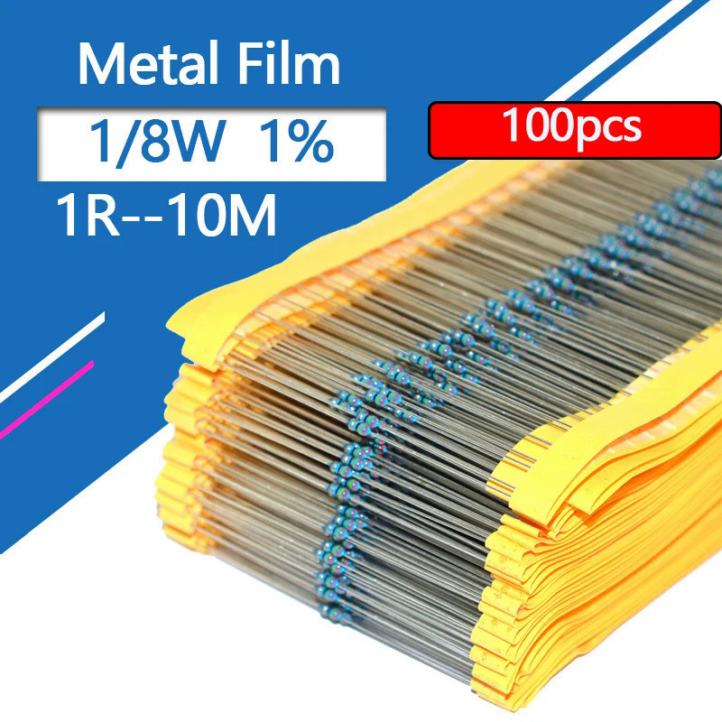 100 Chiếc 1 / 8W 1 / 6W Kim Loại Phim Điện Trở 1R2 1R5 10R 12R 15R 100R 120R 1K 1M 1 1.2 1.5 10 12 1