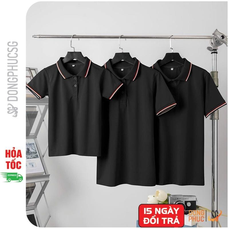 Áo gia đình có cổ polo màu đen chất vải cá sấu dày dặn đủ size làm đồng phục cổ trụ thanh lịch A3SDE DONGPHUCSG