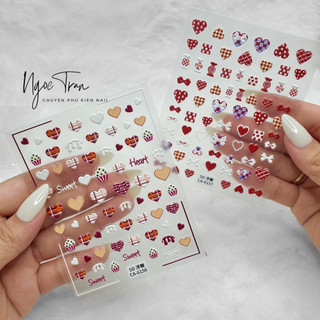 Sticker nail 5d lụa nổi | tim đỏ & bánh kẹo | hình dán móng tay ca