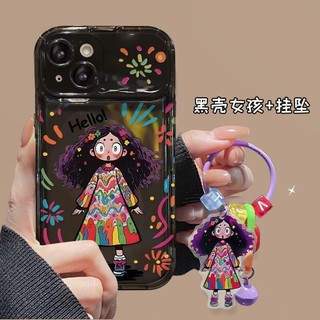 Lời chào Cô gái tóc xoăn màu đen Vỏ điện thoại thích hợp cho IPhone 11 1213 Pro MAX X XR XS MAX SE Apple 7 Plus 8 Plus IPhone 14 15 Pro Gương chống rơi cho nam và nữ