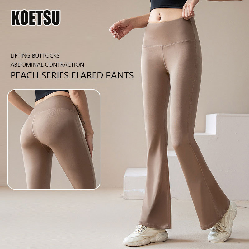 Koetsu Quần tập yoga thể thao thông thường dành cho nữ, quần đáy chuông khô nhanh thấm hút ẩm, quần yoga chống cong lưng cao