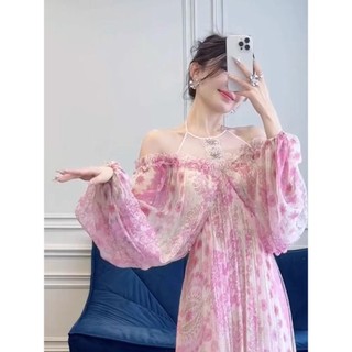 Liuyang Con Gái Mặc Siêu Đẹp Hoa Rò Rỉ Váy Đeo Vai Nữ Mùa Xuân 2024 Phong Cách Mới Mười Ngàn Loại Váy