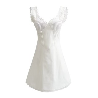 Xuân Hè Mới Hot Girl Slim Cổ Chữ V Xương Cá Dây Rút Slim-Fit Đầm Ren Nguyên Chất Khâu Áo Vest Đầm ôm
