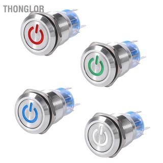 Thonglor Nút ấn chốt không gỉ chống nước 19mm 12V-24V LED Công tắc nguồn