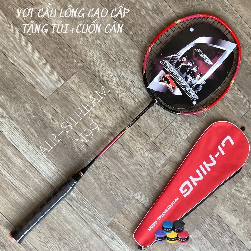 VỢT CẦU LÔNG ĐƠN LINING AirStream Xanh,Đỏ, Đen siêu bền nhẹ lực căng dây max 9 kg - TẶNG TÚI+cuốn Cán