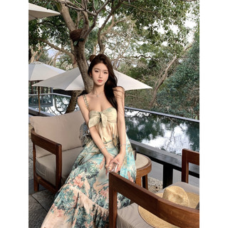 Phong Cách Mới Thời Trang Phong Cách Kỳ Nghỉ Gợi Cảm Off-the-Shoulder In Hình Rời Một Mảnh Đầm Dài