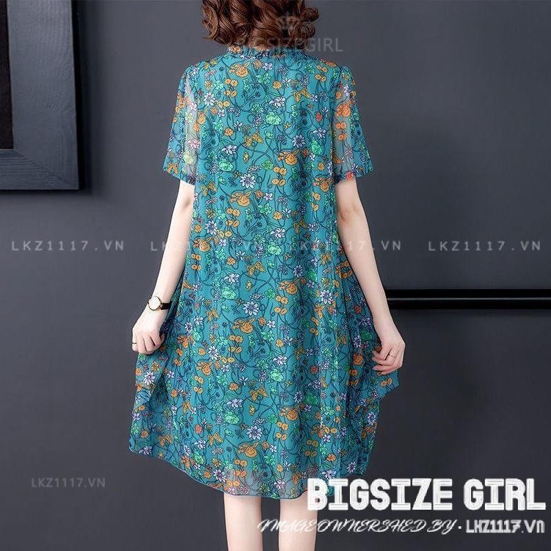 Đầm trung niên Bigsize nữ Váy hoa nhí voan dáng suông tay ngắn cổ tròn mùa hè，Đầm trung niên sang trọng cho mẹ đẹp thời trang Cao Cấp | BigBuy360 - bigbuy360.vn