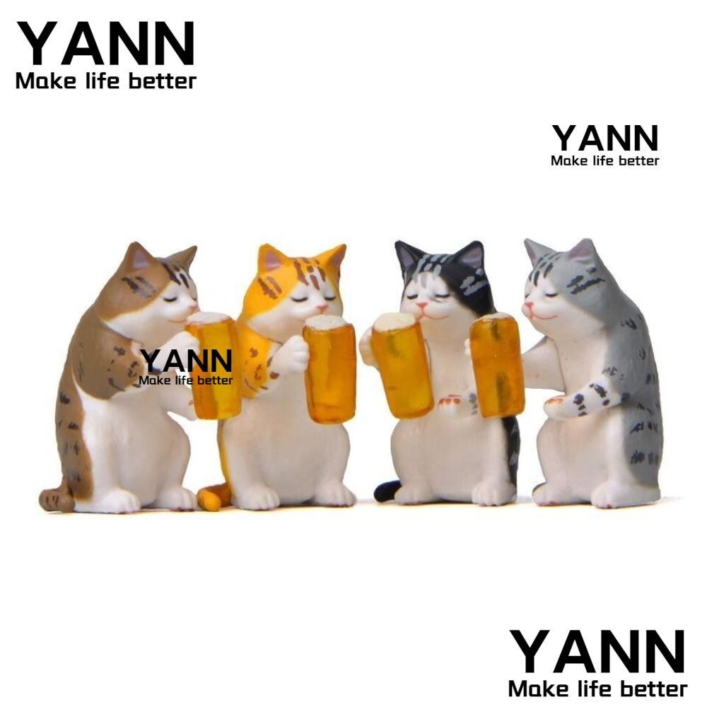 Yann1 Drunk Little Tiger Cat Handmade, Máy tính để bàn Hệ thống tự phục hồi Bia Cat Handmade, Sáng tạo Tinh tế Thủ công Phong cách Hàn Quốc Hệ thống ấm áp Búp bê cảnh quan