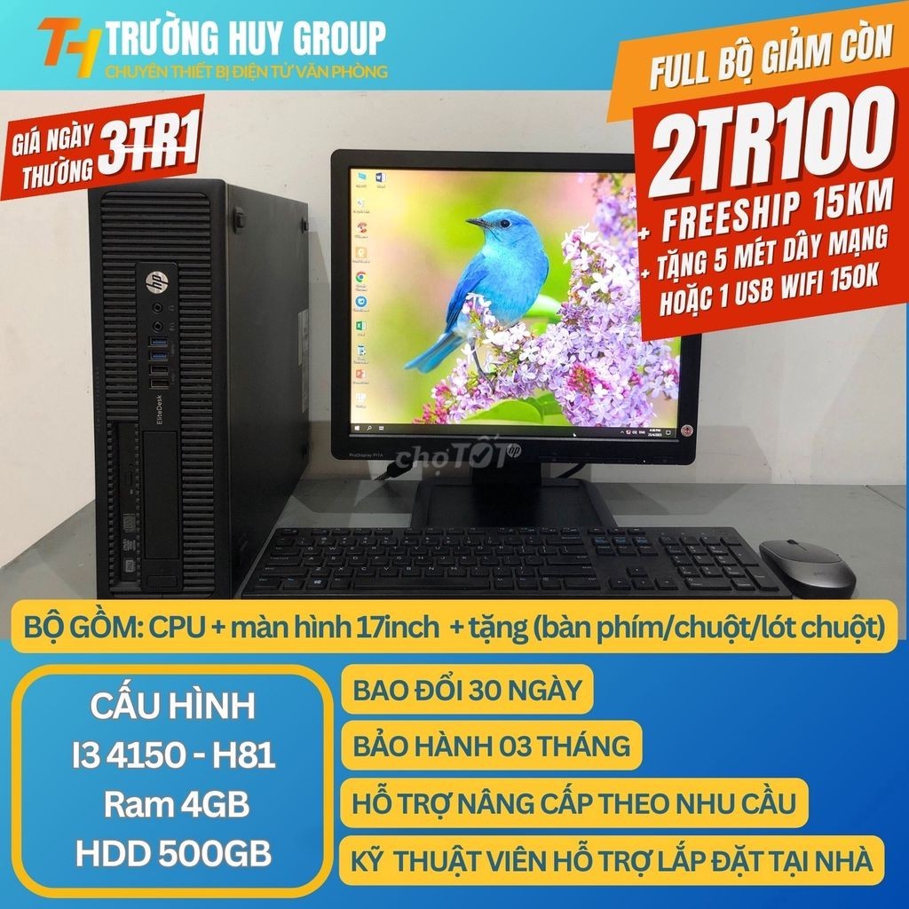 Full Bộ I3 4150, main H81, ram 4GB, ổ HDD 500GB màn 17inch