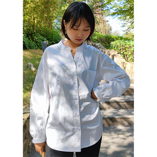 Áo sơ mi Cotton trắng dáng rộng đa năng cổ chữ V thời trang nữ C & M