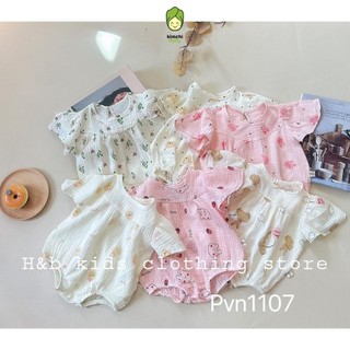 Body Chip Cho Bé Gái Sơ Sinh Từ 3-12kg KAMSAMITA Vải Muslin Hoạ Tiết Thỏ Hồng, Bodysuit Cho Bé Mặc Hè S434