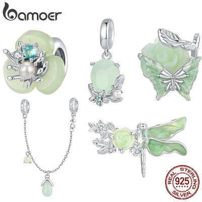 Bamoer 925 Sterling Sliver Charm Chuồn Bướm Hoa Hồng Mùa Xuân Phụ Kiện Mặt Dây Chuyền DIY Cho Vòng Tay Quà Tặng