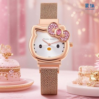Đồng hồ thạch anh hoạt hình dễ thương mới Đồng hồ đeo tay từ tính Hello Kitty