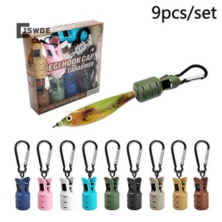 [Ciswge] 9 Chiếc Mực Jig Mồi Bộ Bảo Vệ Webfoot Bạch Tuộc Egi Móc Bao Da Mực Ô Mồi Nắp Với Carabiner Câu Cá [MỚI]