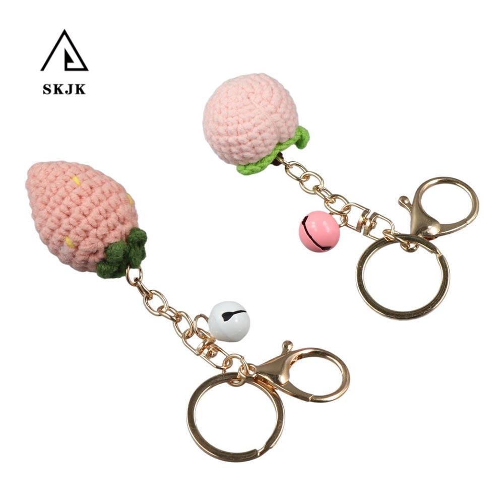 Móc khóa trái cây SKJK, Móc khóa xe đan chanh, Túi Accessorie Dâu dưa hấu Len dệt kim Móc khóa xe mó