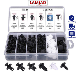 Hộp 100 Đinh Tán Chốt Vít Nở Bằng Nhựa (6 kích cỡ)LAMJAD-Cố Định Các Bộ Phận Trên Xe Hơi Kèm Hộp Và Dụng Cụ