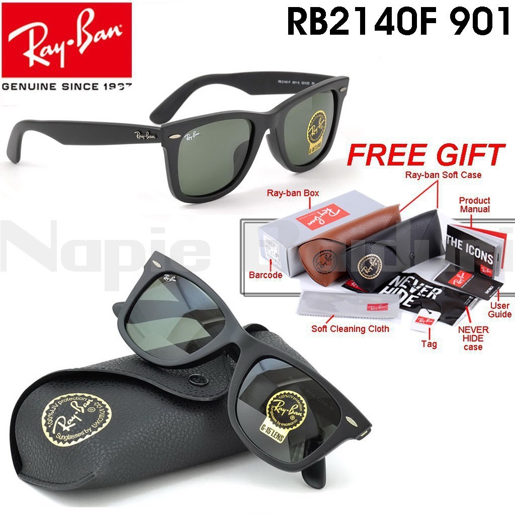 Chính hãng 100% Rayban Wayfarer Ý rb2140 901 màu đen phong cách cổ điển 100%