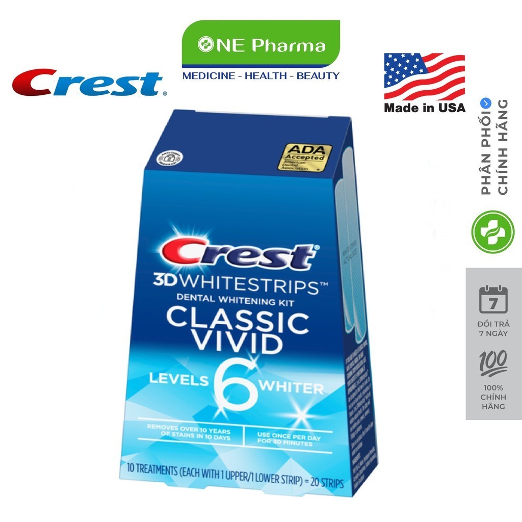 Miếng dán trắng răng Crest 3D Whitestrips Classic Vivid LV6 20 Miếng