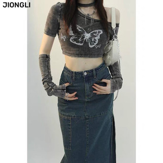 JIONGLI áo phông áo thun nữ croptop baby tee Fashion Dễ thương Fashion Minimalist WCS24302JR 10Z240305