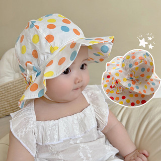 Dễ thương chấm bi nơ bé xô mũ mùa hè rộng vành thoáng khí cotton trẻ sơ sinh bé gái người cá mũ du lịch chống nắng cho bé mũ chống nắng