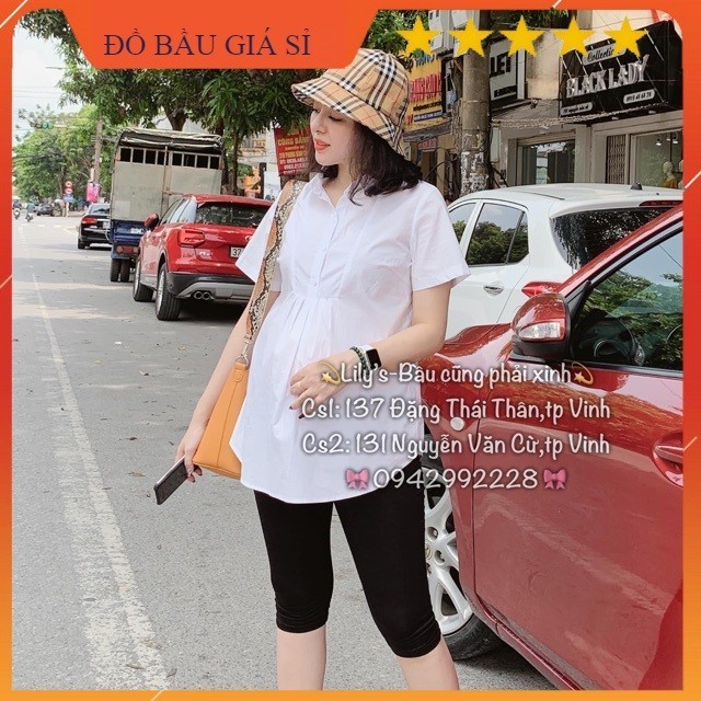 Áo bầu sơ mi trắng cộc đẹp M01( ảnh thật) - giá sỉ