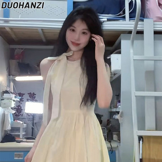 Duohanzi Pháp Lãng Mạn Dây Đầm Bé Gái Bãi Biển Khu Nghỉ Dưỡng Phong Cách Xã Hội Sling Không Tay Đi Biển Cổ Tích Đầm Dài