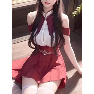 Mới Phong Cách Trung Hoa Retro Phong Cách Trung Hoa Đầm Dây Nữ Mùa Hè Ngoài Vai Đứng Cổ Thiết Kế Niche Cao Cấp A @ -