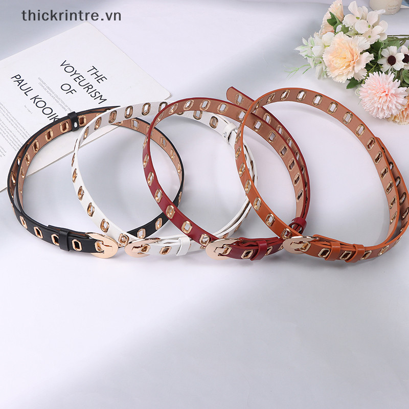 Thi Mới Grunge Nữ Thắt Lưng Có Thể Điều Chỉnh Lỗ Grunge Punk Thắt Lưng Nữ Hợp Kim Pin Khóa Da PU VN