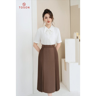 Áo sơ mi lụa trắng, cổ đức nhọn buộc nơ 11014w14 - toson