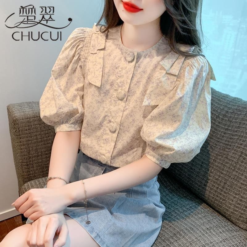 Hoa Puff Tay Áo Sơ Mi Nữ Thiết Kế Mùa Hè Niche Pháp Top 2023 Phong Cách Mới Giảm Tuổi Đẹp Áo Sơ Mi Voan