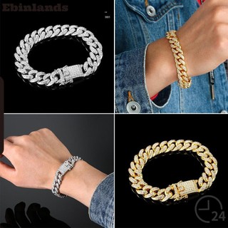 Vòng tay dạng chuỗi sáng bóng phong cách hip hop thời trang sang trọng rộng 12mm