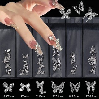 EELHOE 10 Chiếc Trang Trí Móng Tay Móng Tay Nghệ Thuật Cao Cấp Accessoriessilver Bướm Cánh Kim Loại Kim Cương Đá Lấp Lánh Quyến Rũ Phụ Kiện